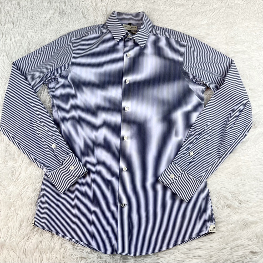 Crosby & Howard Men's Small long sleeve striped slim‎ button up shirt in blue